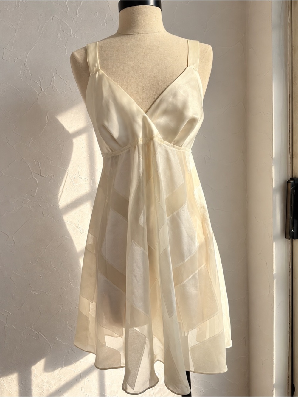 Vintage Ivory Sheer Mesh Slip Dress Open Back Fairycore Lingerie